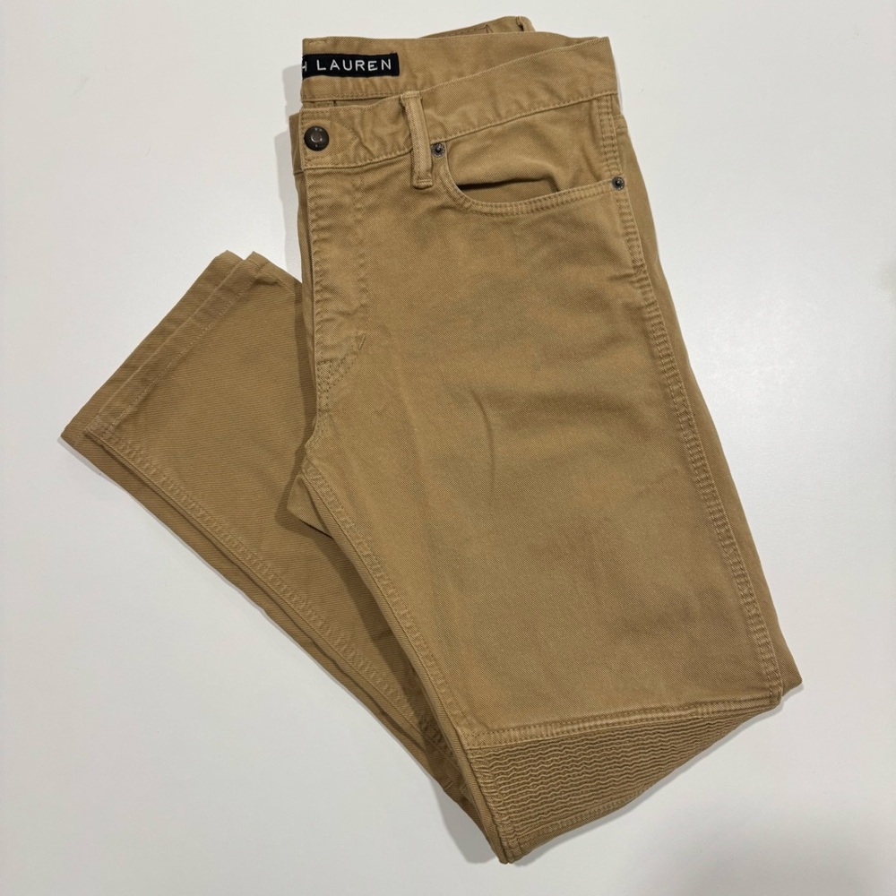 Ralph Lauren Black Label Mens Moto Biker Jeans Beige Tan Size 32